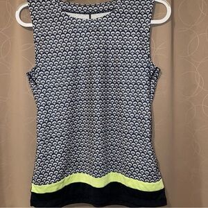 T by Talbots Womens Navy White Geometric Floral UPF 50 Sleeveless Top Size Small